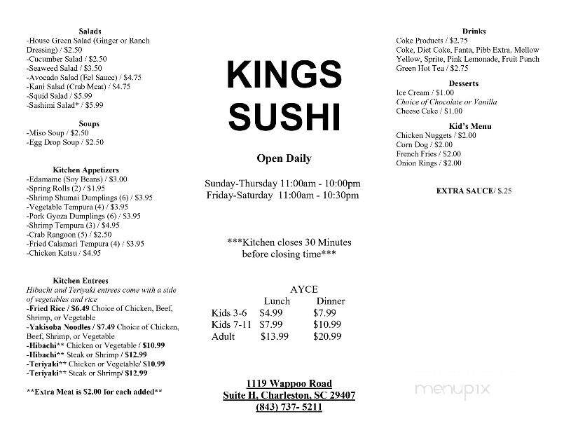Kings Sushi - Charleston, SC menu_pic