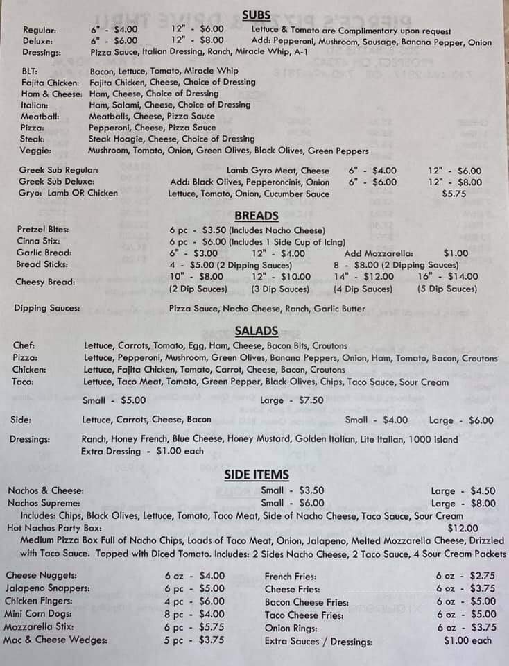 Pierce's Pizza & Drive Thru - Prospect, OH menu_pic