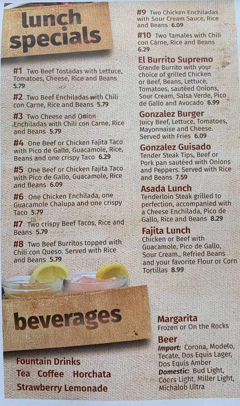 Gonzalez Mexican Restaurant - Tishomingo, OK menu_pic