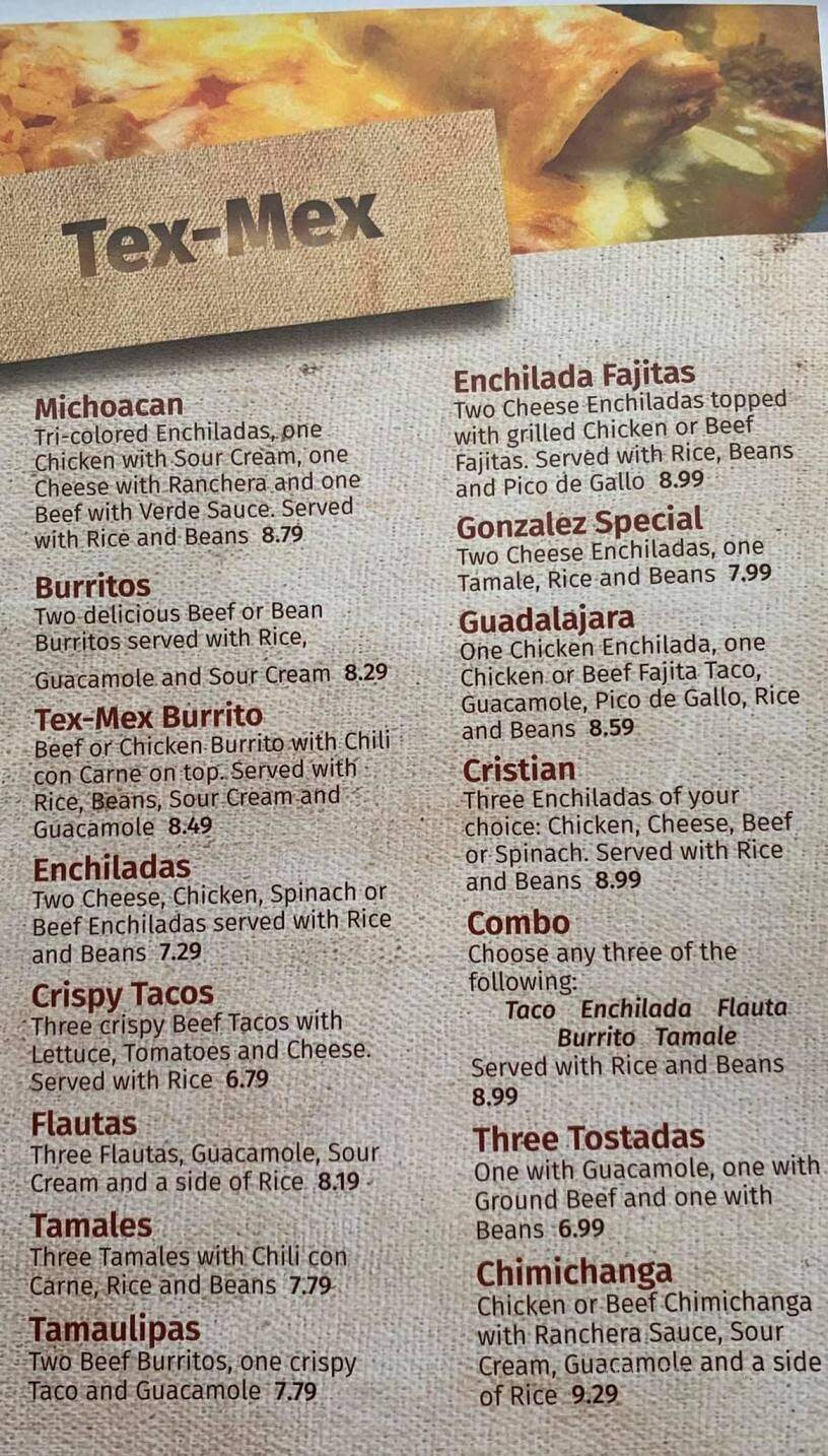 Gonzalez Mexican Restaurant - Tishomingo, OK menu_pic