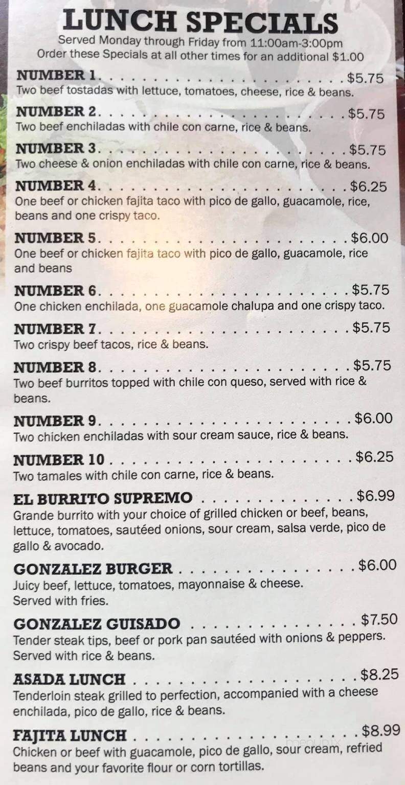 Gonzalez Mexican Restaurant - Tishomingo, OK menu_pic