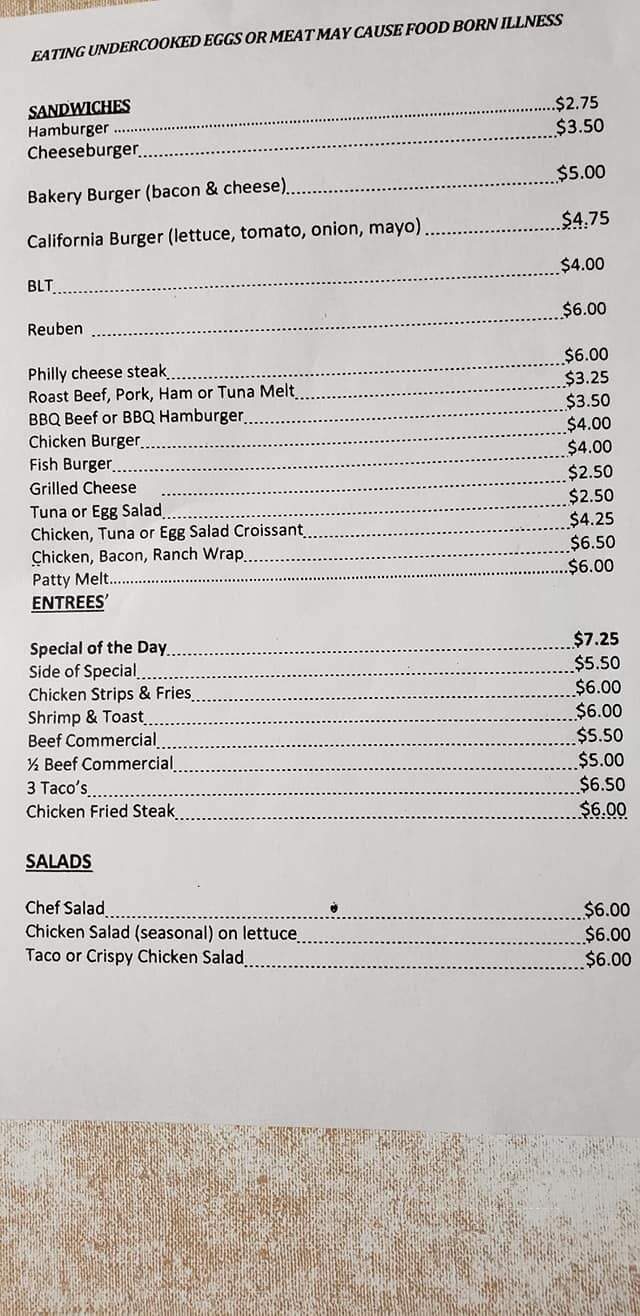 Slayton Bakery - Slayton, MN menu_pic