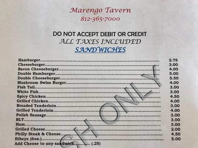 Marengo Tavern - Marengo, IN menu_pic