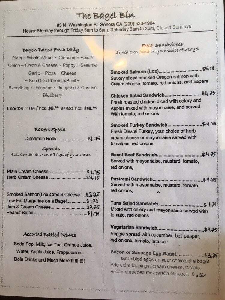 Bagel Bin - Sonora, CA menu_pic
