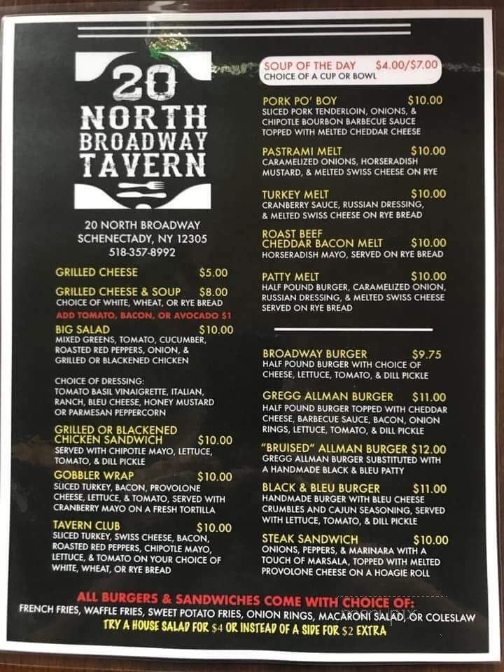 20 North Broadway Tavern - Schenectady, NY menu_pic
