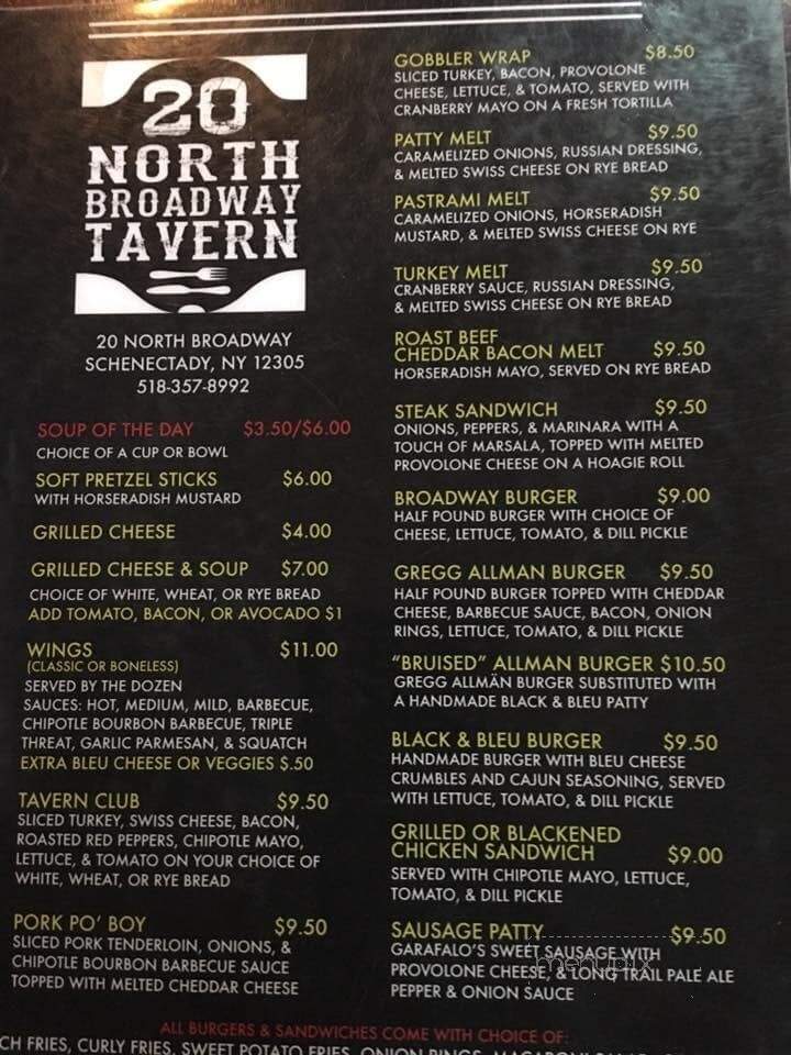 20 North Broadway Tavern - Schenectady, NY menu_pic