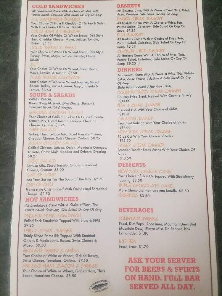 Lakefront Bar & Grill - Cascade, ID menu_pic