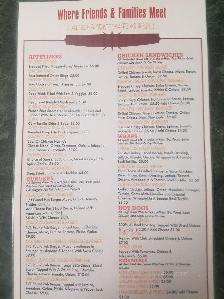 Lakefront Bar & Grill - Cascade, ID menu_pic