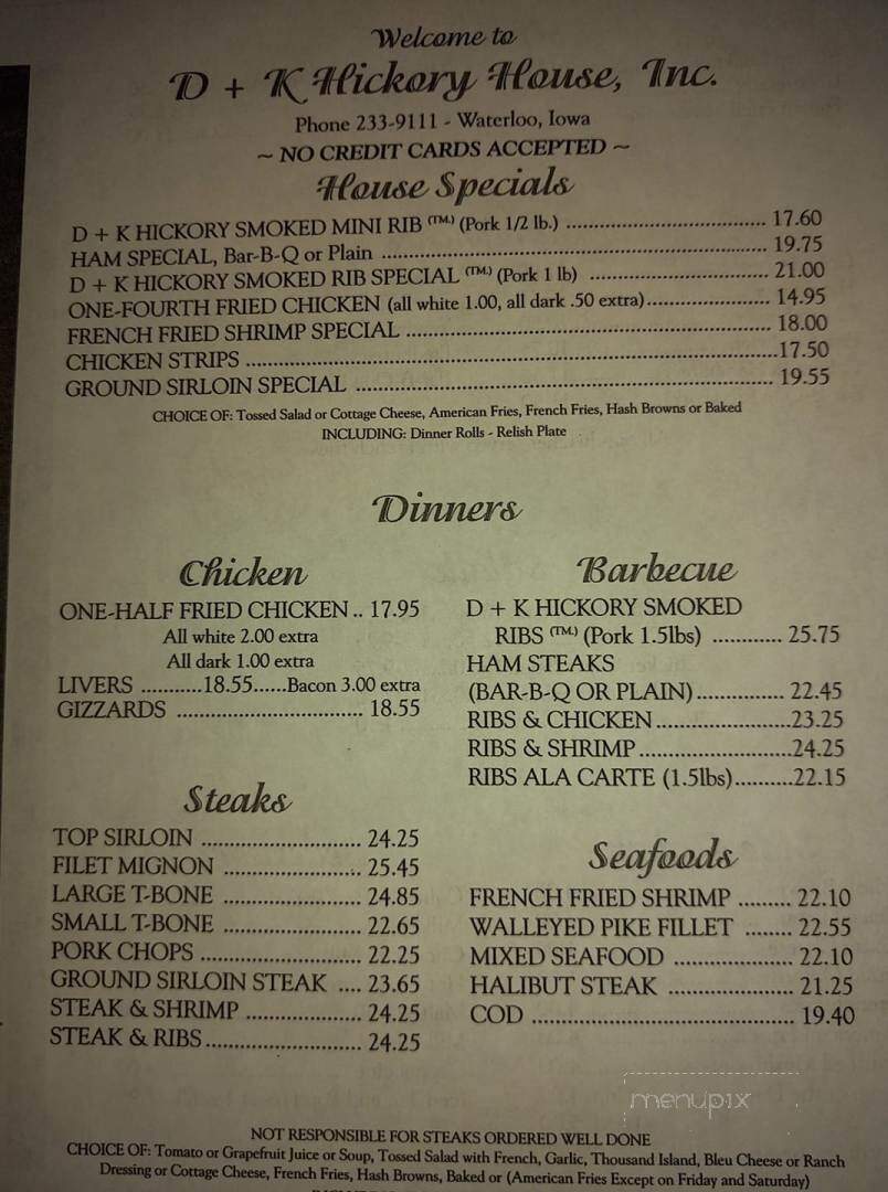 D Plus K Hickory House - Waterloo, IA menu_pic