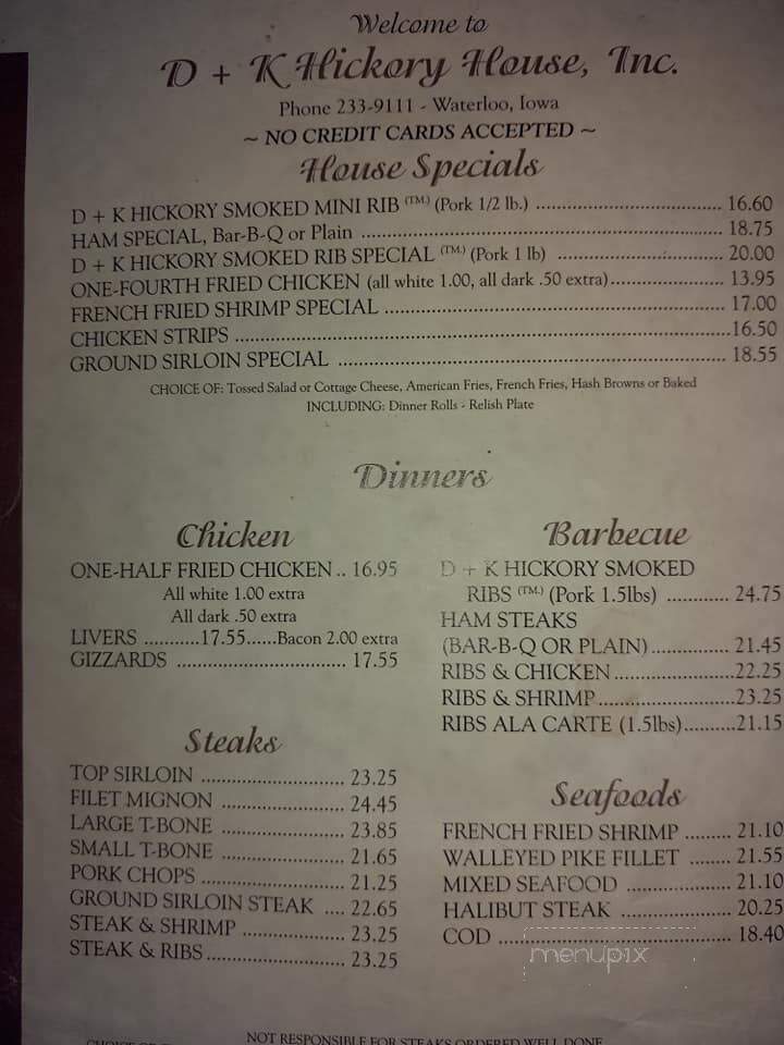 D Plus K Hickory House - Waterloo, IA menu_pic