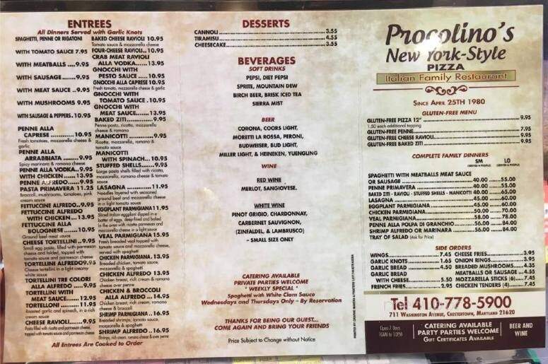 Procolino Pizza & Italian - Chestertown, MD menu_pic