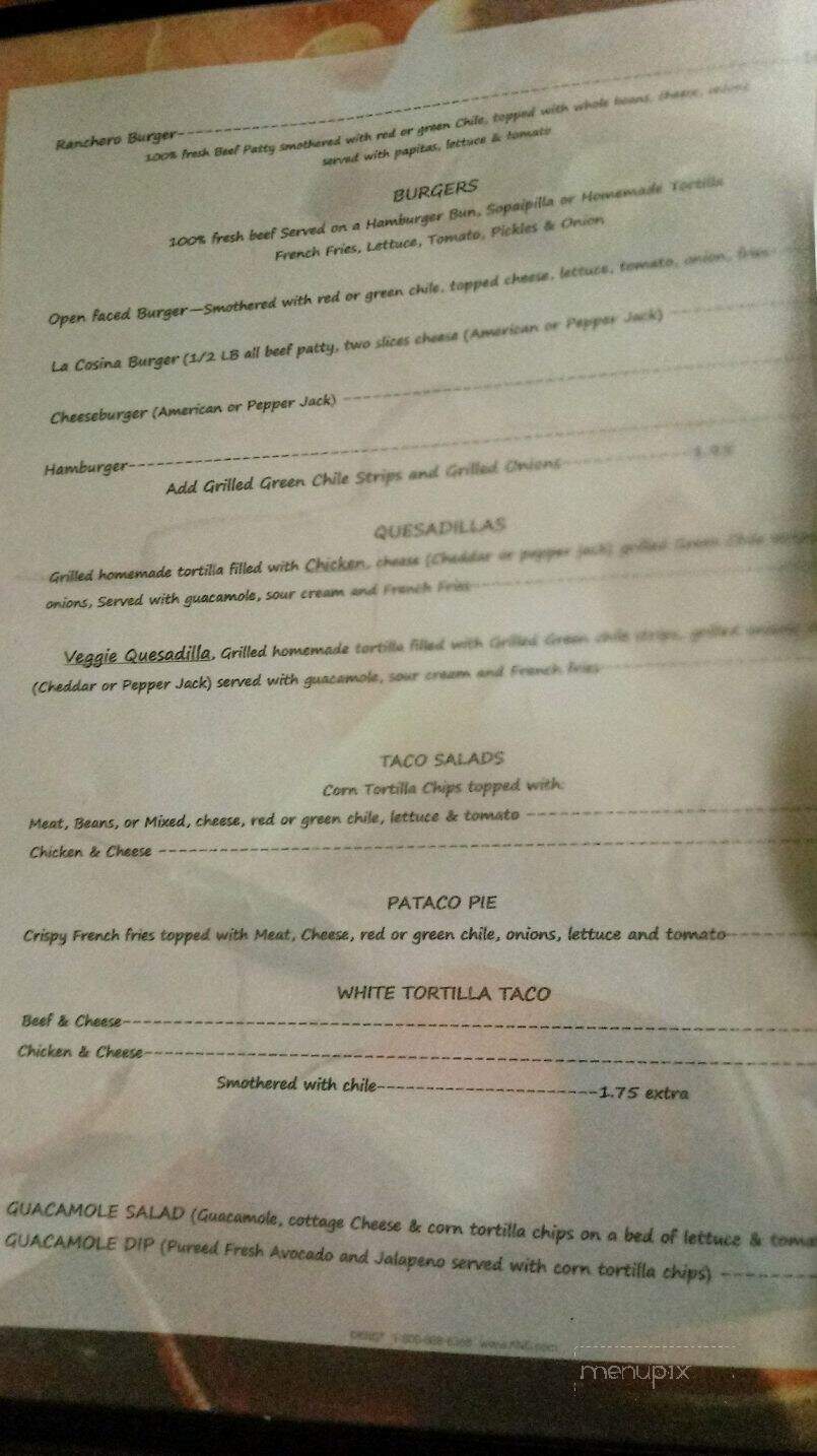 La Cosina Cafe - Raton, NM menu_pic