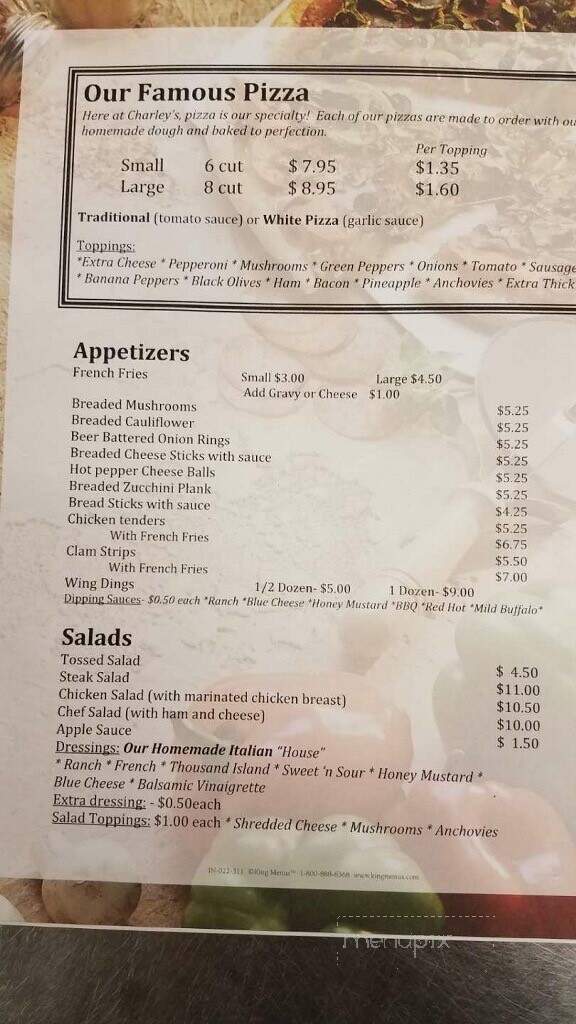 Charley's Place Restaurant - Rural Valley, PA menu_pic