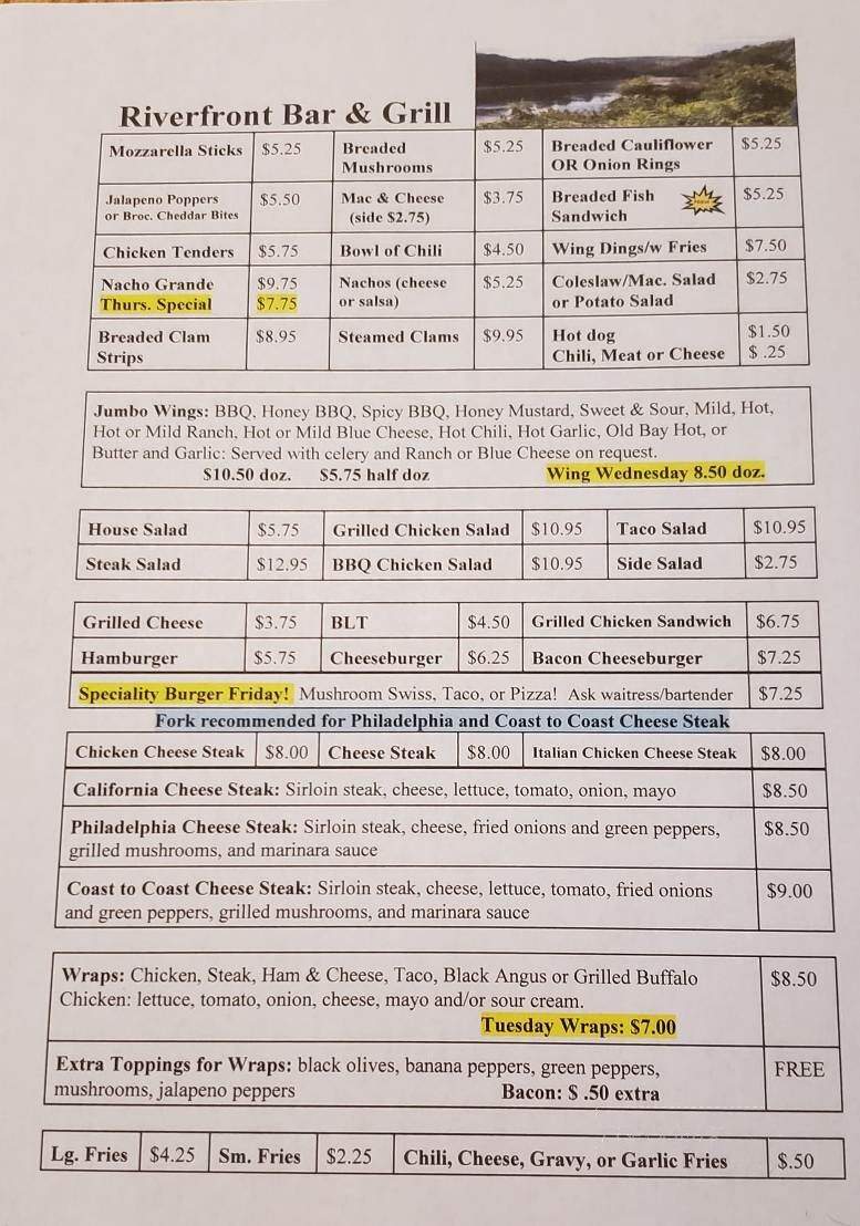 Riverfront Bar & Grill - Karthaus, PA menu_pic