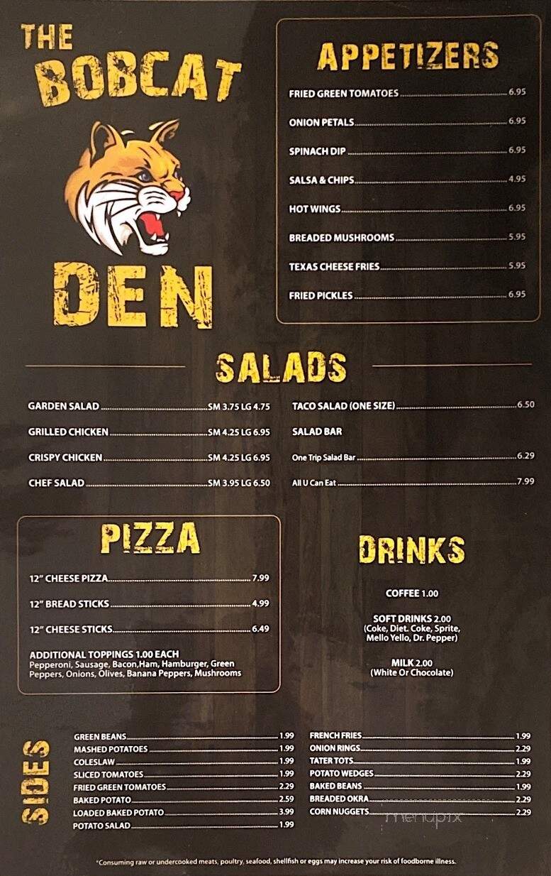 Bob Cat Den - Byrdstown, TN menu_pic