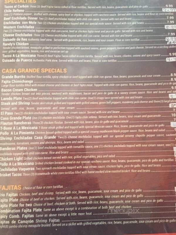 Casa Grande Mexican Grill - Jacksboro, TX menu_pic