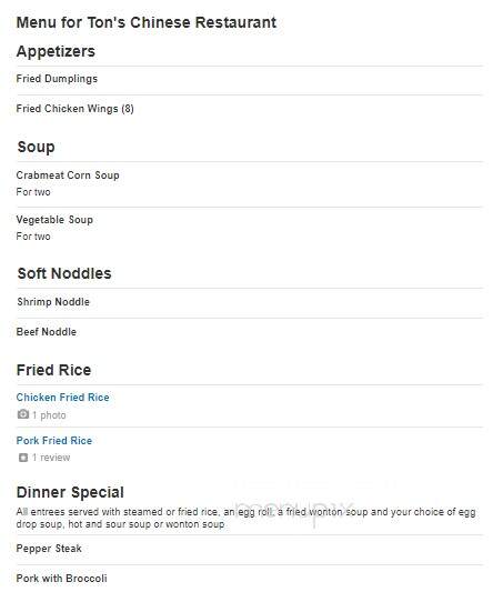 Ton's Chinese Restaurant - Cedar Hill, TX menu_pic