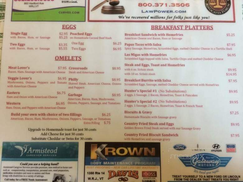 Crossroads Cafe - White River Junction, VT menu_pic