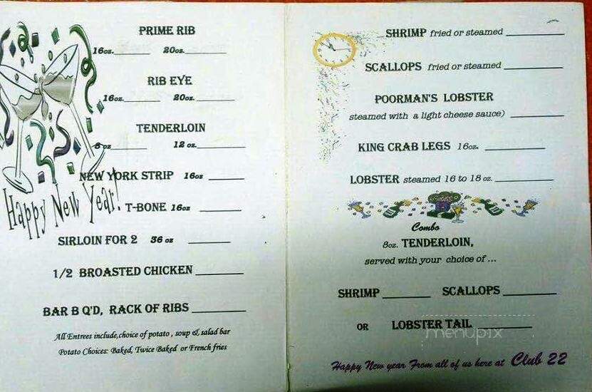 Club 22 - Shawano, WI menu_pic