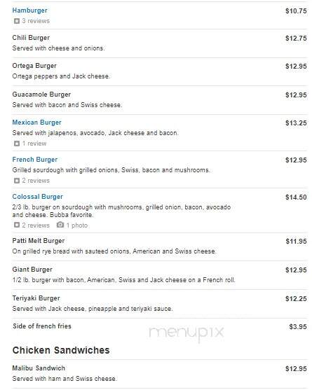 Bubba's Burgers Two - Cameron Park, CA menu_pic