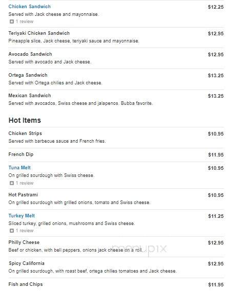 Bubba's Burgers Two - Cameron Park, CA menu_pic