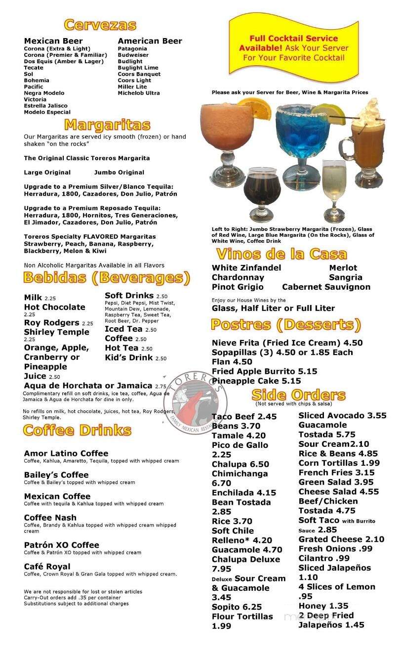 Toreros Mexican Restaurant - Canon City, CO menu_pic