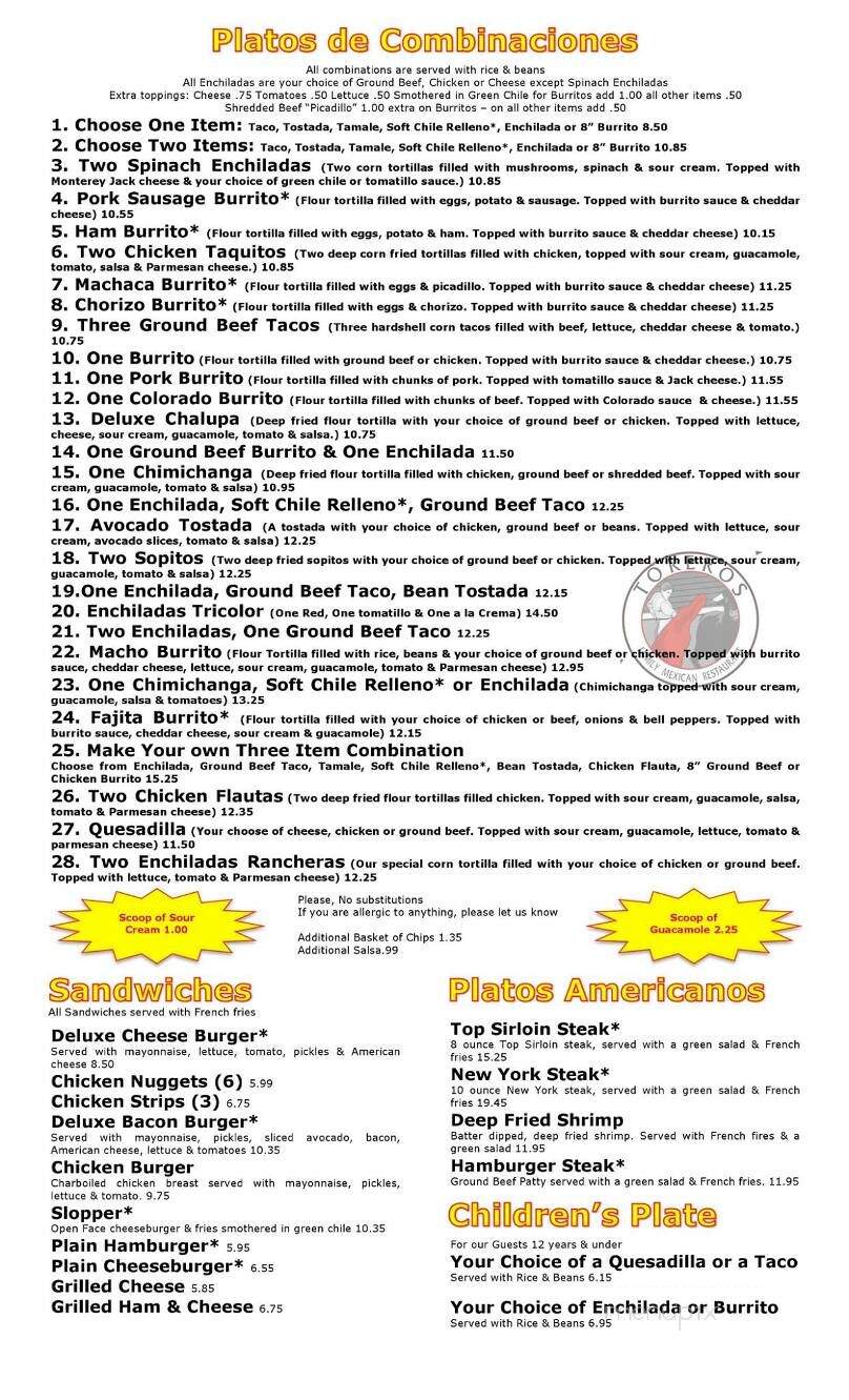 Toreros Mexican Restaurant - Canon City, CO menu_pic