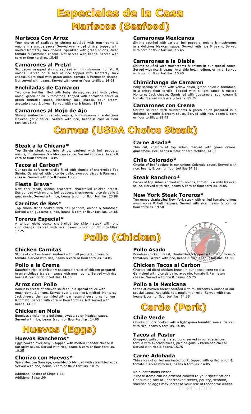 Toreros Mexican Restaurant - Canon City, CO menu_pic