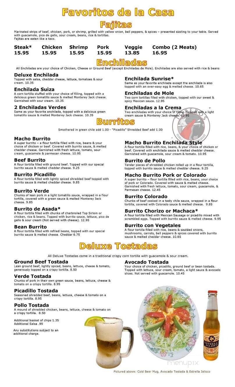 Toreros Mexican Restaurant - Canon City, CO menu_pic