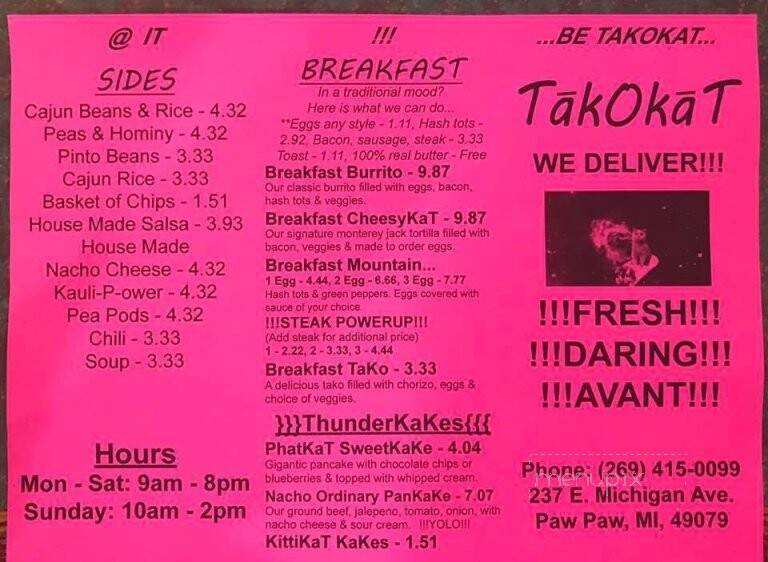 Takokat - Paw Paw, MI menu_pic