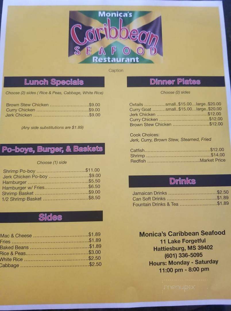 Monica's Caribbean Seafood - Hattiesburg, MS menu_pic