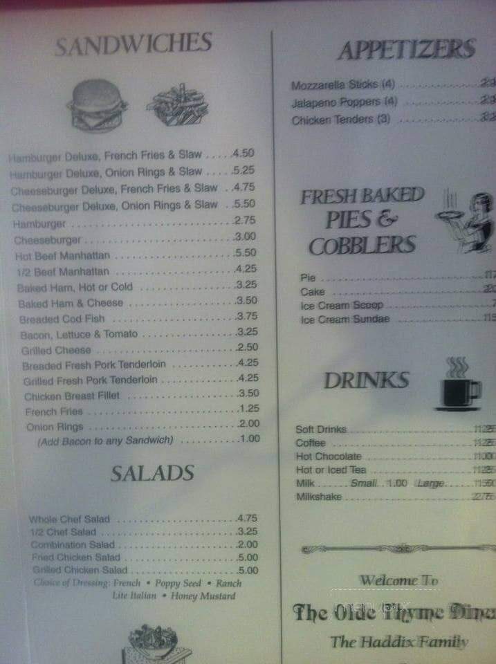 Olde Thyme Diner - Vincennes, IN menu_pic