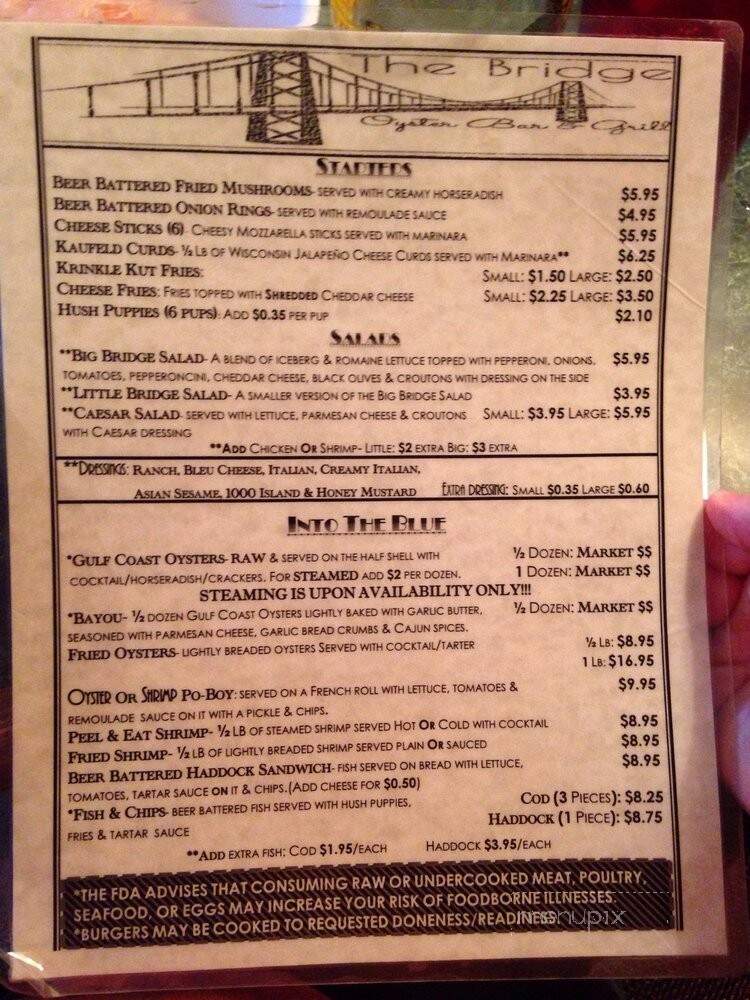 Bridge Grill and Oyster Bar - Stockbridge, GA menu_pic