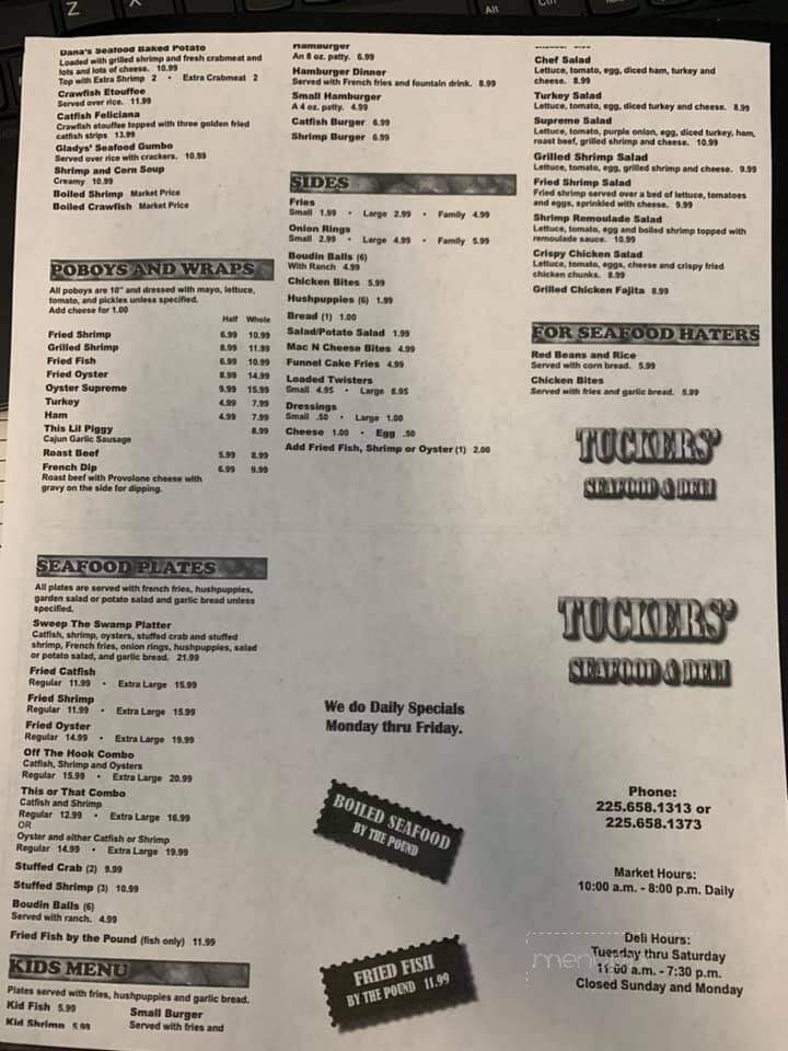 Tucker's Seafood - Zachary, LA menu_pic