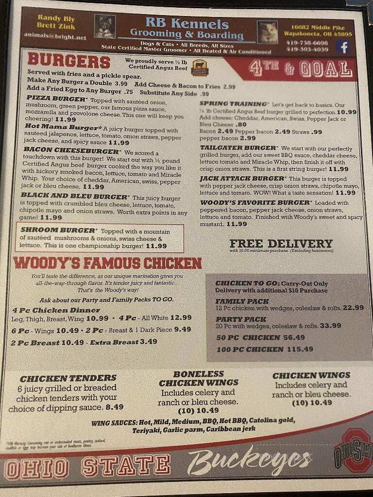Menu of Woody's Diner in Wapakoneta, OH 45895