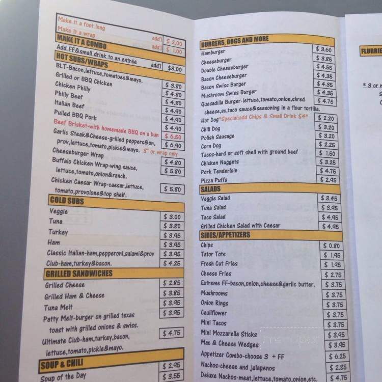 Screamers Ice Cream & Subs - Shabbona, IL menu_pic