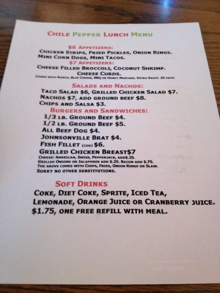 Chile Pepper Grill and Bar - Oregon, IL menu_pic