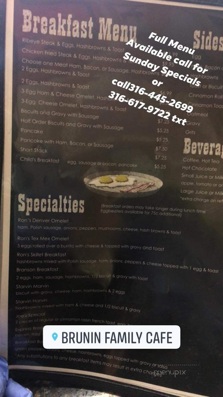 Brunin Family Cafe - Andale, KS menu_pic