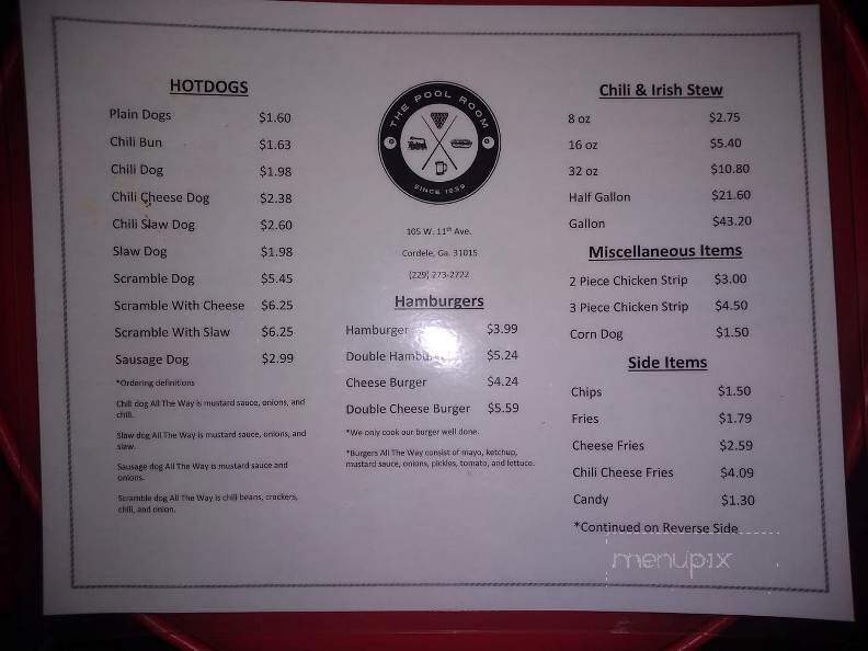 Cordele Recreation Parlor - Cordele, GA menu_pic