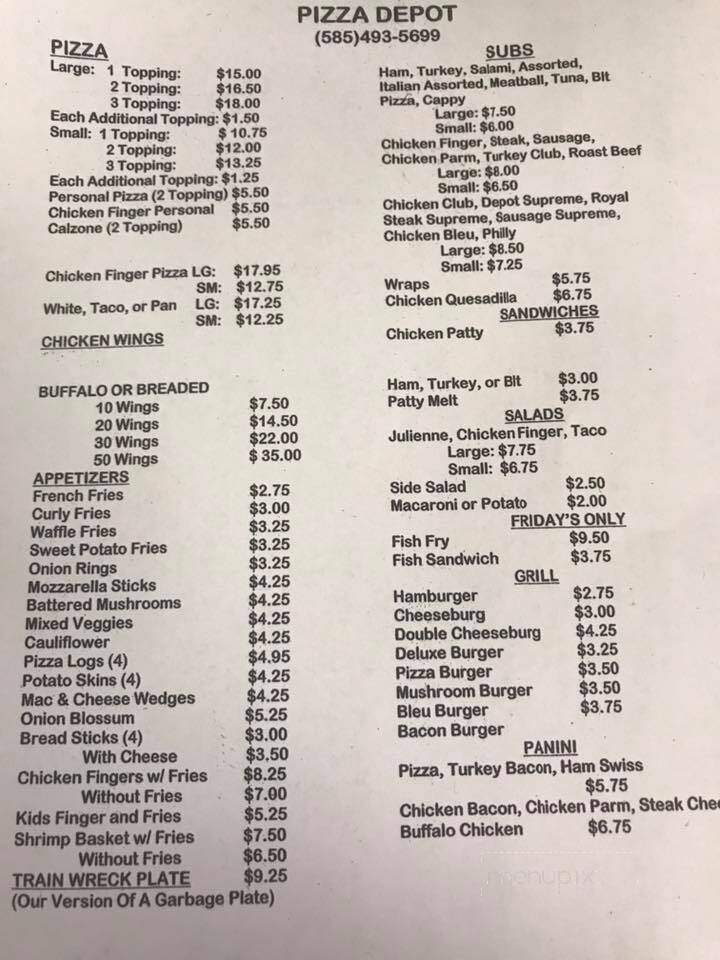 Menu of Pizza Depot in Silver Springs, NY 14550