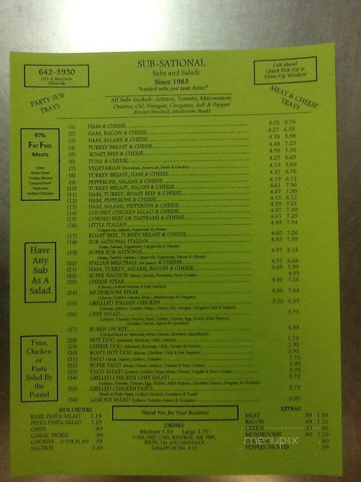 Sub-Sational - Whiteville, NC menu_pic