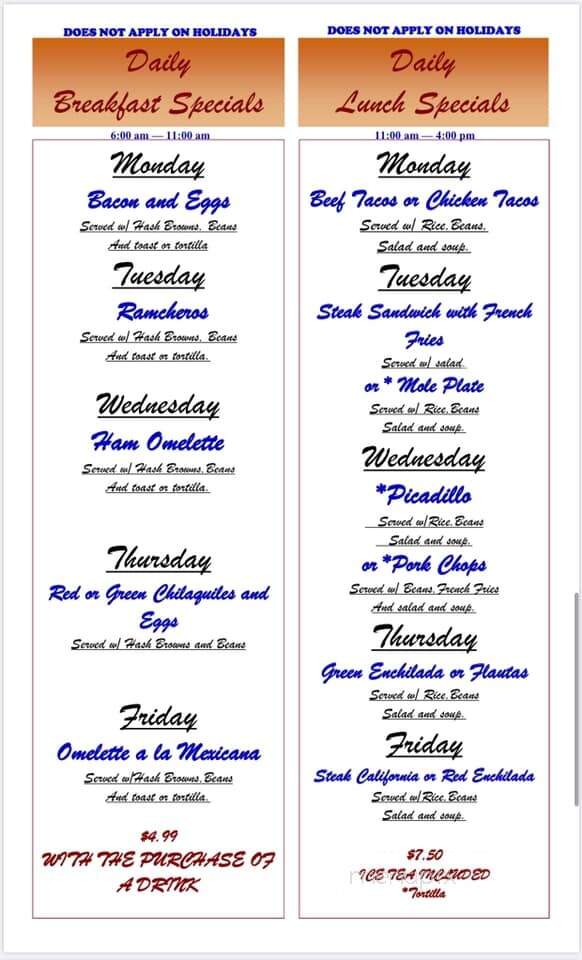 Clock Family Restaurant - El Paso, TX menu_pic