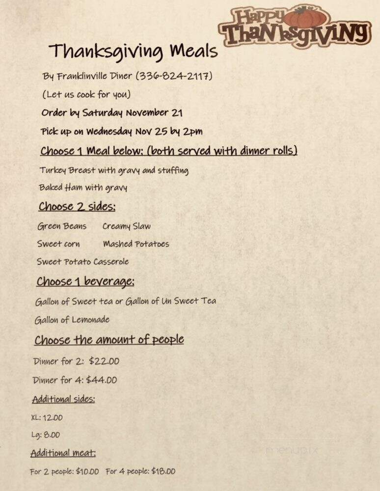 Franklinville Diner - Franklinville, NC menu_pic