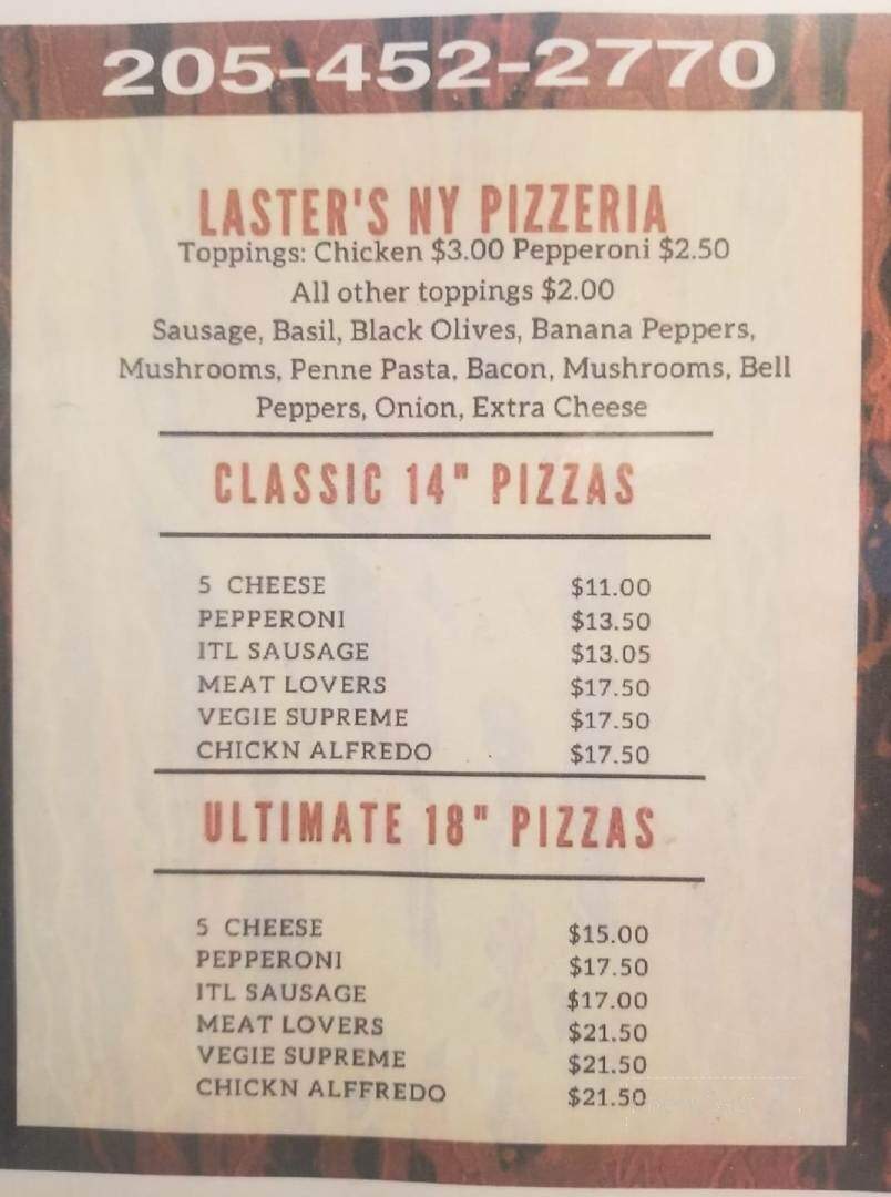 Laster Sundries on Main - Springville, AL menu_pic