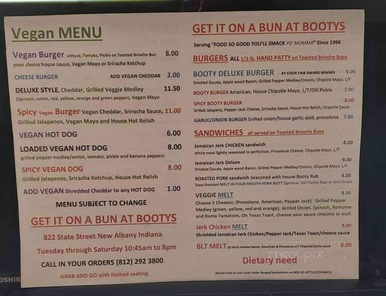 Get It On A Bun At Booty's - New Albany, IN menu_pic