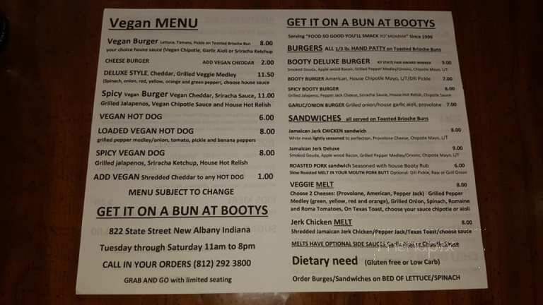 Get It On A Bun At Booty's - New Albany, IN menu_pic