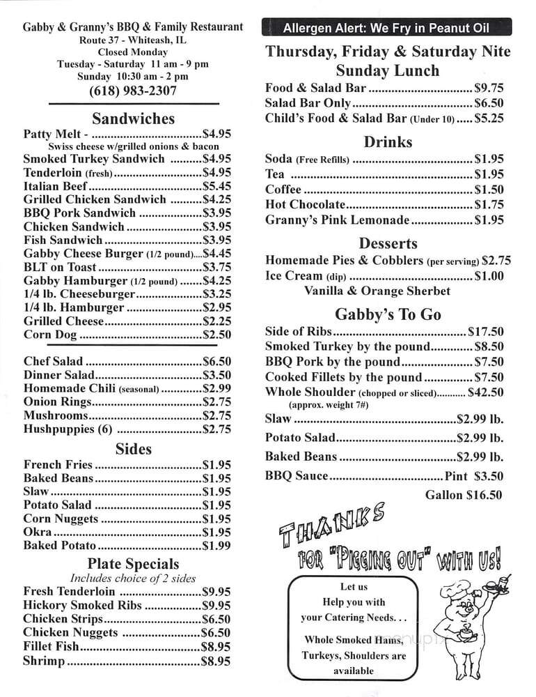 Menu Of Gabby Granny S Kitchen In Whiteash Il 62959