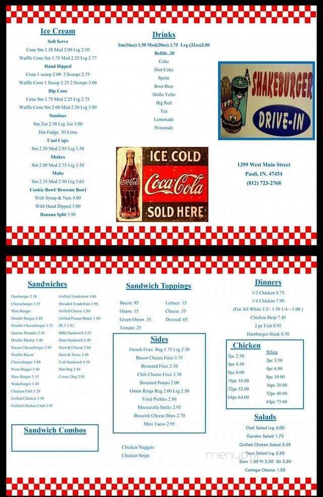 Shakeburger Drive-In - Paoli, IN menu_pic
