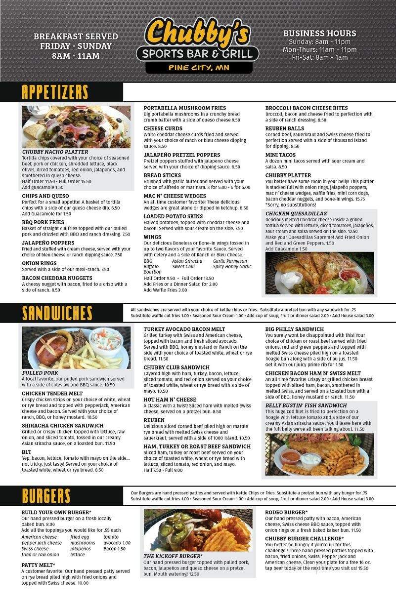 Chubby's Sports Bar and Grill - Pine City, MN menu_pic