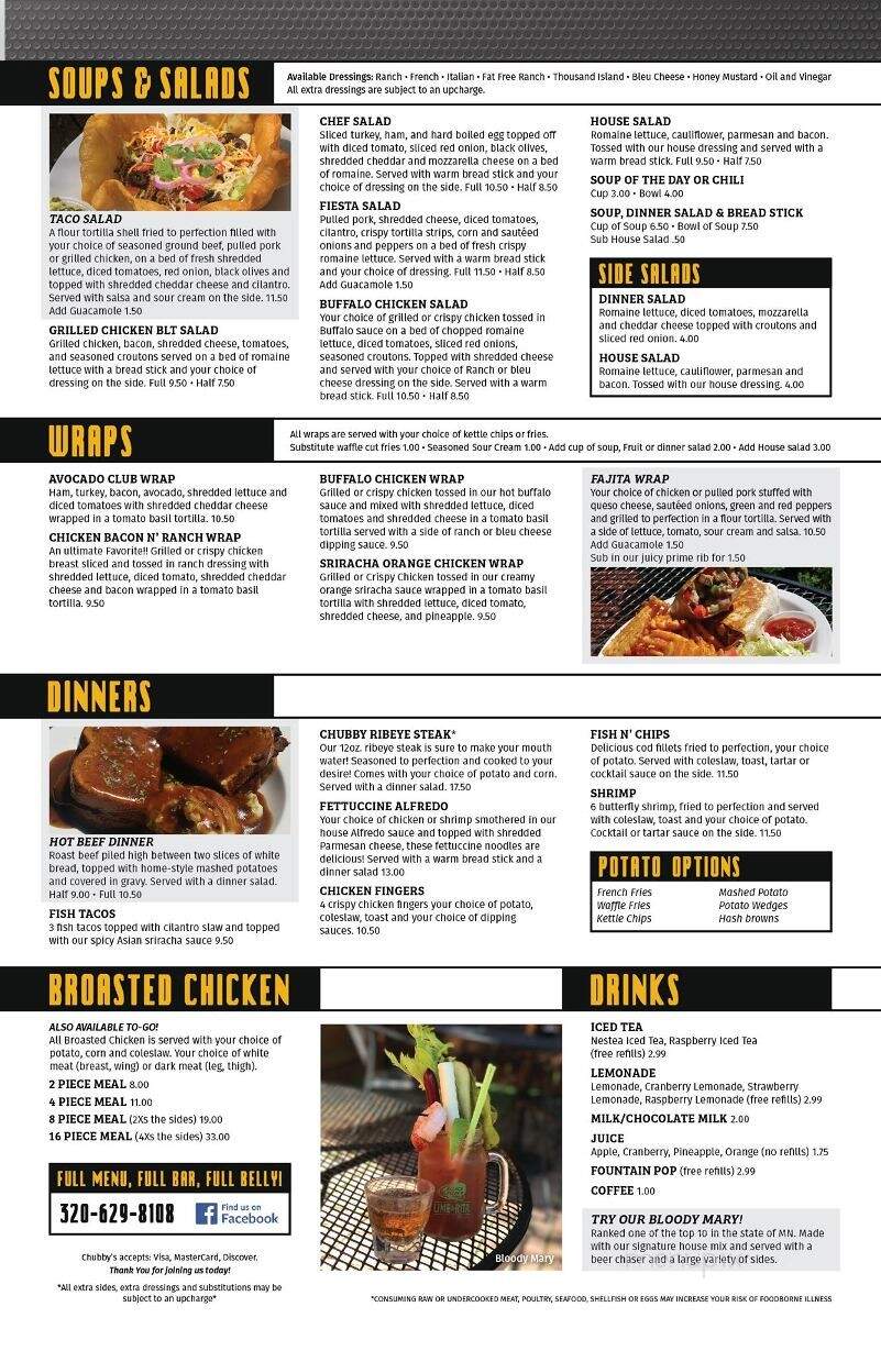 Chubby's Sports Bar and Grill - Pine City, MN menu_pic